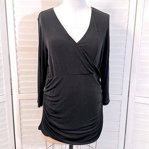 Chico’s Travelers Tunic Top Size 3 XL Size 16 Black Faux Wrap - Picture 6 of 14